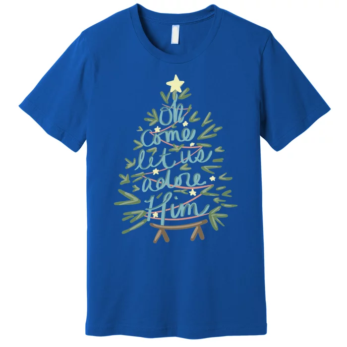 Christian Christ Nativity Christmas Oh Come Let Us Adore Him Great Gift Premium T-Shirt