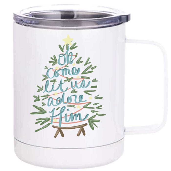 Christian Christ Nativity Christmas Oh Come Let Us Adore Him Great Gift Front & Back 12oz Stainless Steel Tumbler Cup