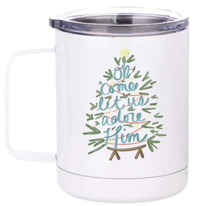 Christian Christ Nativity Christmas Oh Come Let Us Adore Him Great Gift Front & Back 12oz Stainless Steel Tumbler Cup