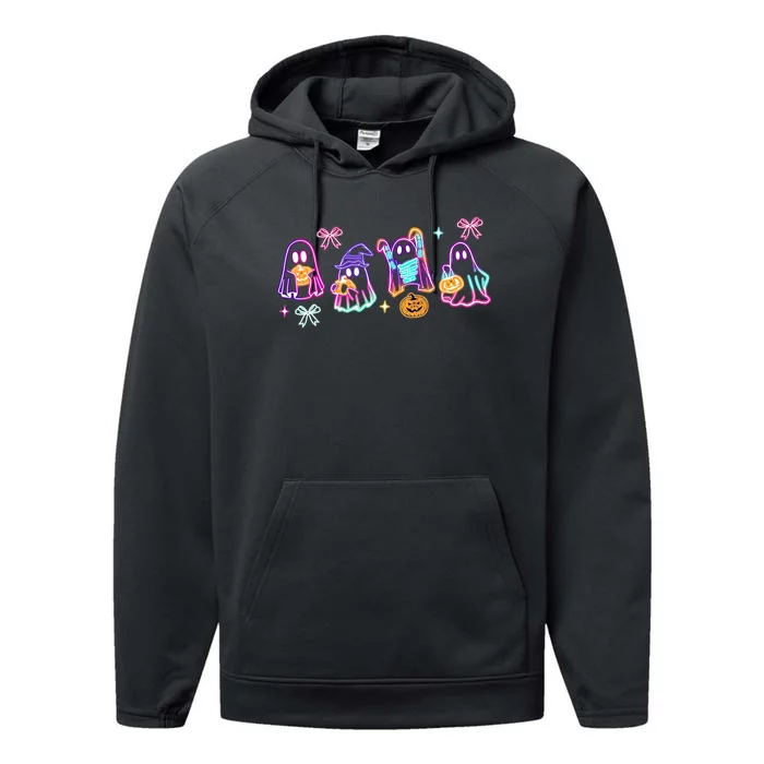 Cute Colorful Neon Boo Ghost Halloween Spooky Season Performance Fleece Hoodie