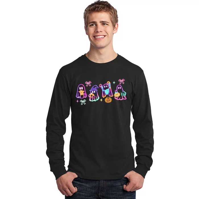 Cute Colorful Neon Boo Ghost Halloween Spooky Season Long Sleeve Shirt