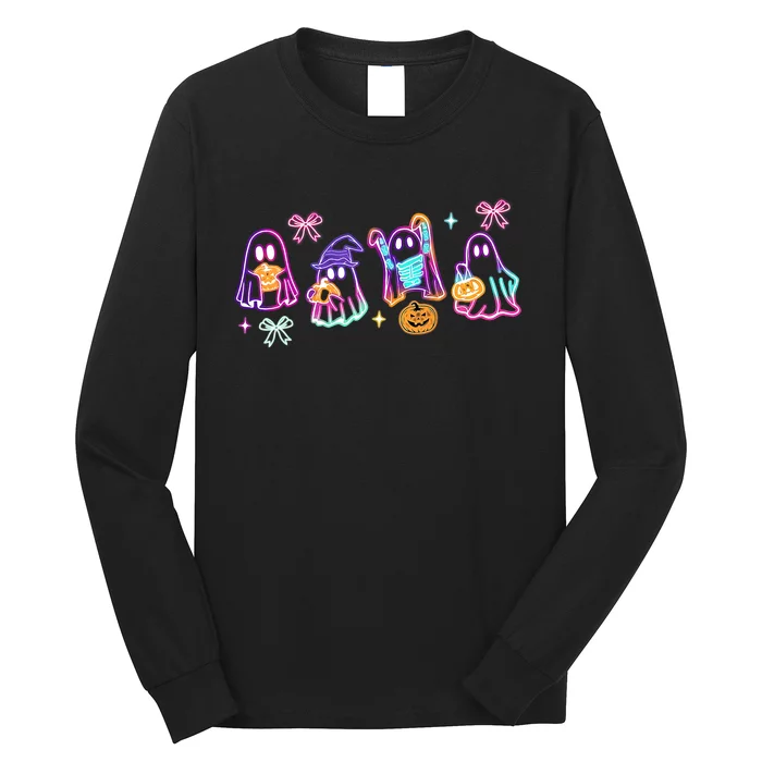 Cute Colorful Neon Boo Ghost Halloween Spooky Season Long Sleeve Shirt