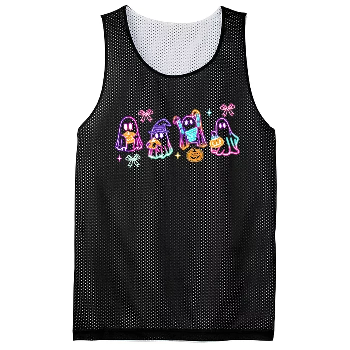 Cute Colorful Neon Boo Ghost Halloween Spooky Season Mesh Reversible Basketball Jersey Tank