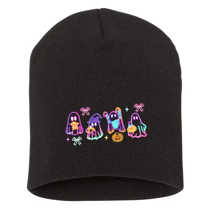 Cute Colorful Neon Boo Ghost Halloween Spooky Season Short Acrylic Beanie