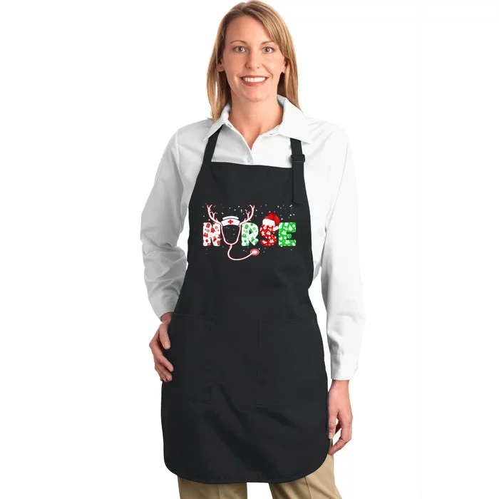 Cute Christmas Nurse Logo Full-Length Apron With Pocket