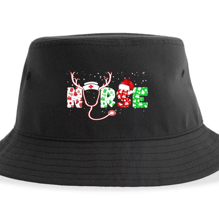 Cute Christmas Nurse Logo Sustainable Bucket Hat