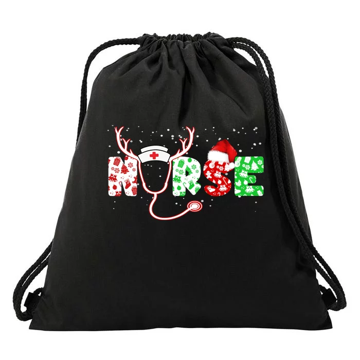 Cute Christmas Nurse Logo Drawstring Bag