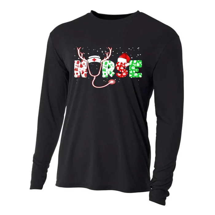 Cute Christmas Nurse Logo Cooling Performance Long Sleeve Crew