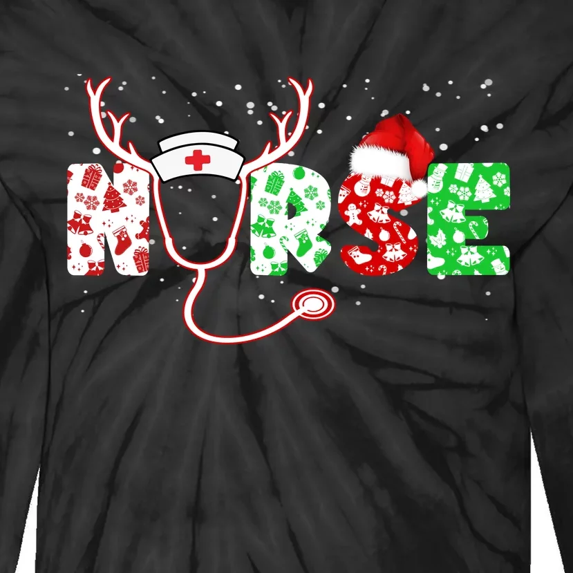 Cute Christmas Nurse Logo Tie-Dye Long Sleeve Shirt