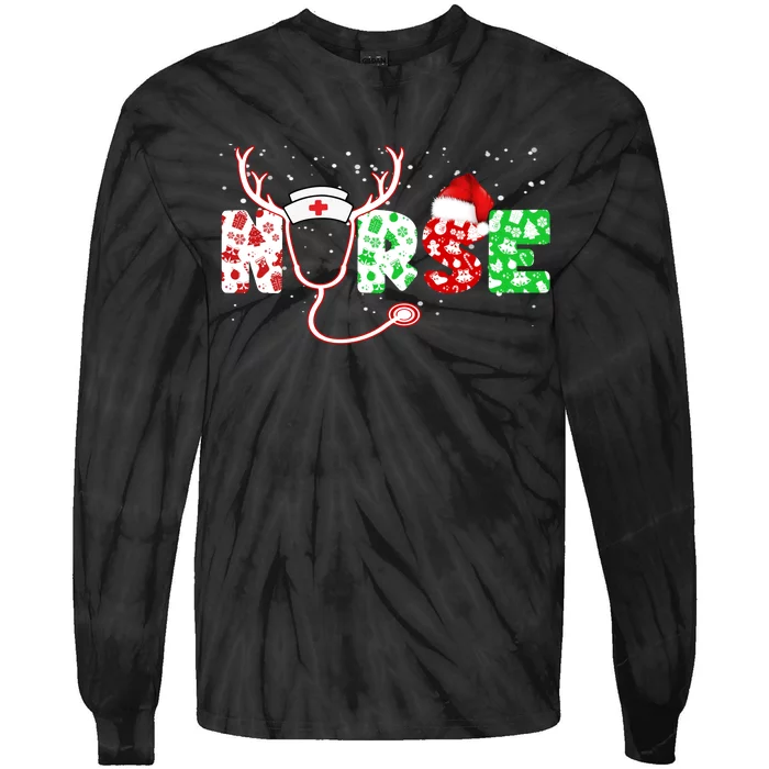 Cute Christmas Nurse Logo Tie-Dye Long Sleeve Shirt