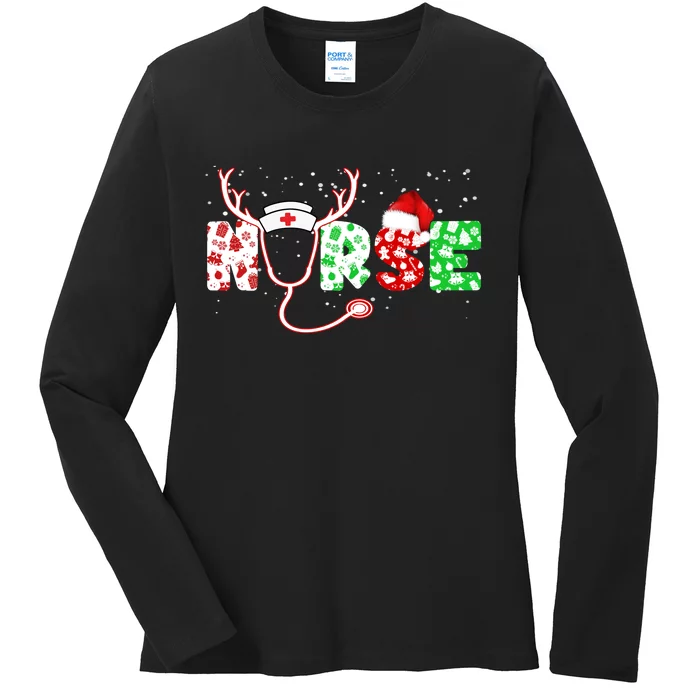 Cute Christmas Nurse Logo Ladies Long Sleeve Shirt