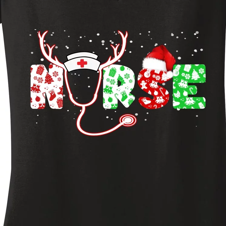 Cute Christmas Nurse Logo Women's V-Neck T-Shirt