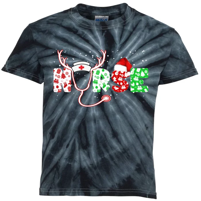 Cute Christmas Nurse Logo Kids Tie-Dye T-Shirt