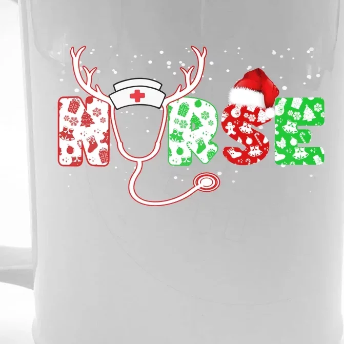 Cute Christmas Nurse Logo Front & Back Beer Stein