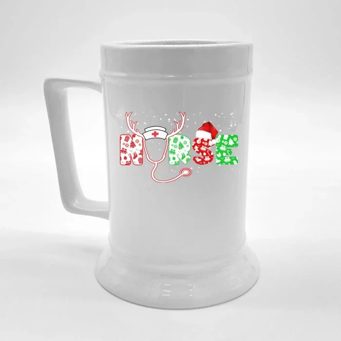 Cute Christmas Nurse Logo Front & Back Beer Stein