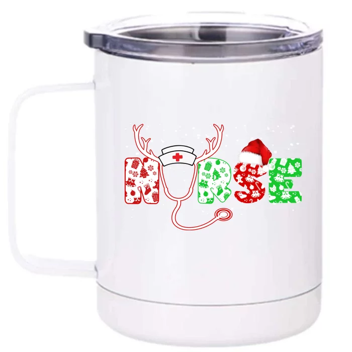 Cute Christmas Nurse Logo Front & Back 12oz Stainless Steel Tumbler Cup