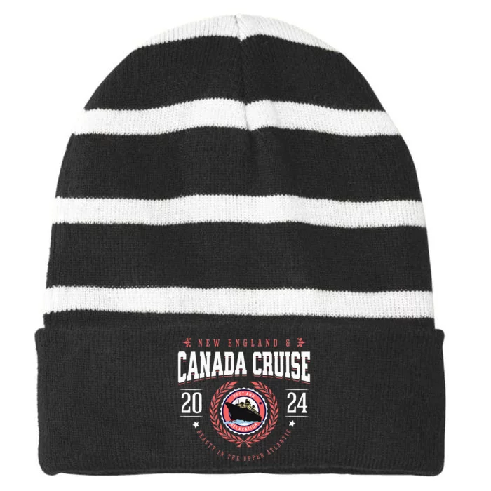 Canada Cruise New England Cruise Vacation Souvenir 2024 Striped Beanie with Solid Band