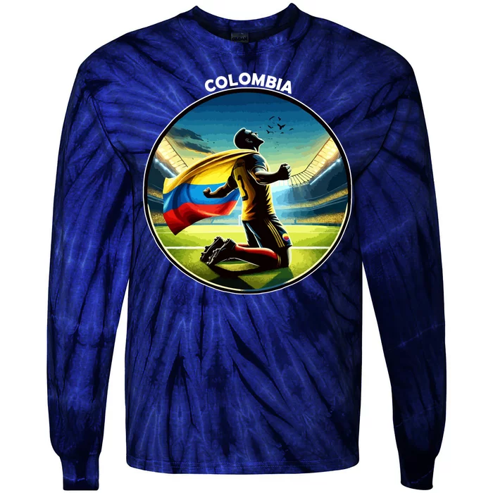 Cool Colombia National Soccer Team With Flag Tie-Dye Long Sleeve Shirt