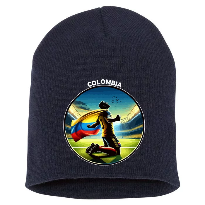 Cool Colombia National Soccer Team With Flag Short Acrylic Beanie