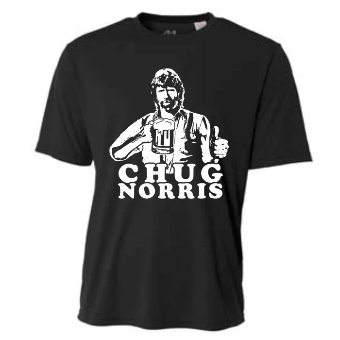 Chug Chuck Norris Funny Beer Drinking Hilarious Party 80s 90s Movie Cooling Performance Crew T-Shirt