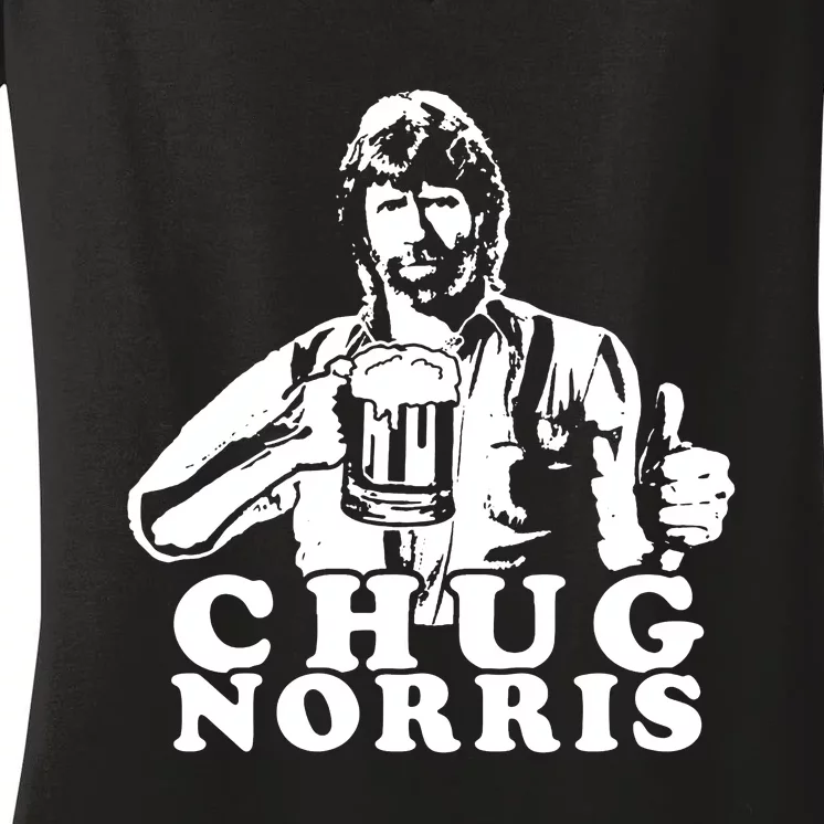 Chug Chuck Norris Funny Beer Drinking Hilarious Party 80s 90s Movie Women's V-Neck T-Shirt