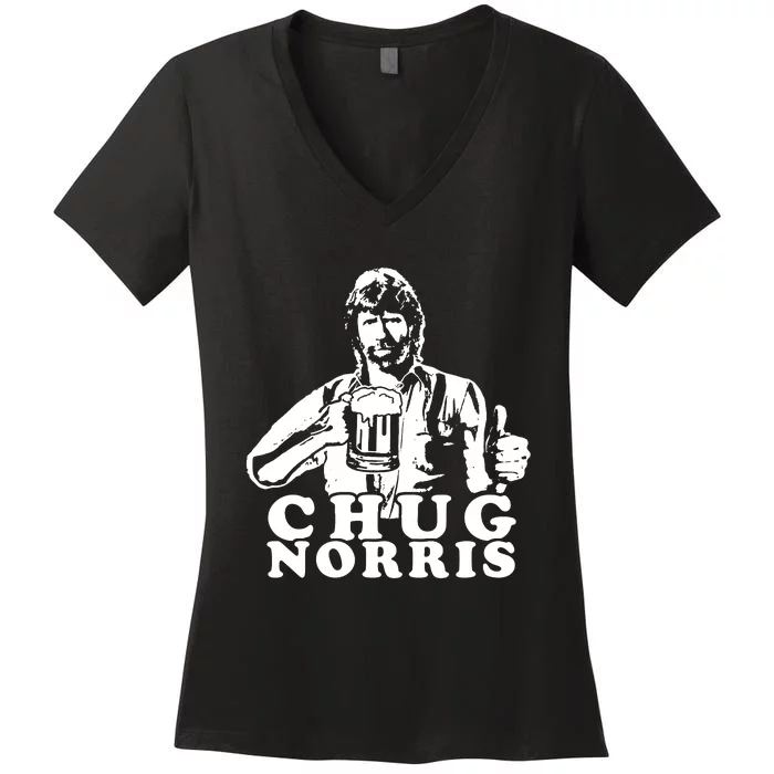 Chug Chuck Norris Funny Beer Drinking Hilarious Party 80s 90s Movie Women's V-Neck T-Shirt