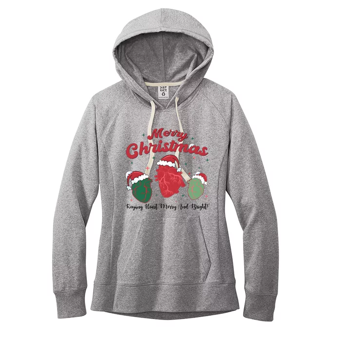 Christmas Cardiac Nurse Heart Anatomy Keep Heart Merry And Bright Women's Fleece Hoodie