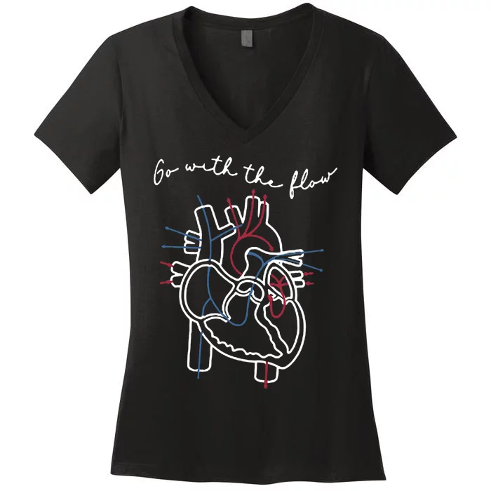 Cvicu Cardiac Nurse Anatomy Cardiology Human Heart Flow Women's V-Neck T-Shirt