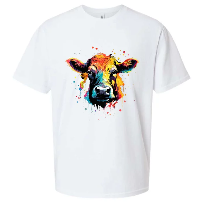 Cool Cow On Colorful Painted Cow Sueded Cloud Jersey T-Shirt