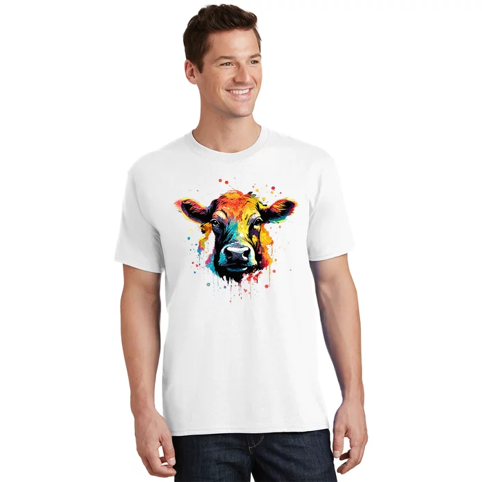 Cool Cow On Colorful Painted Cow T-Shirt