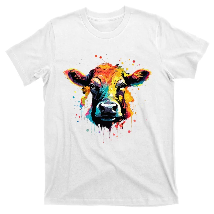 Cool Cow On Colorful Painted Cow T-Shirt