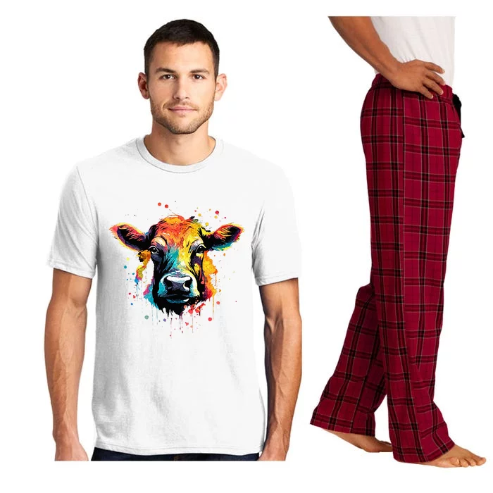 Cool Cow On Colorful Painted Cow Pajama Set