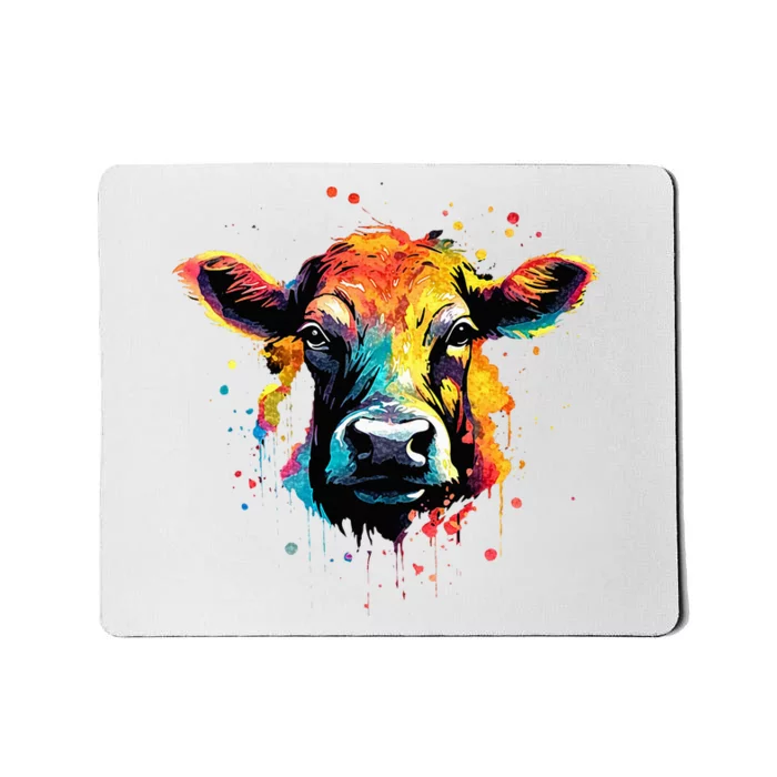 Cool Cow On Colorful Painted Cow Mousepad