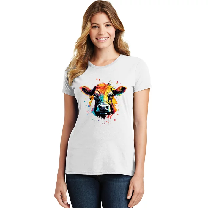 Cool Cow On Colorful Painted Cow Women's T-Shirt