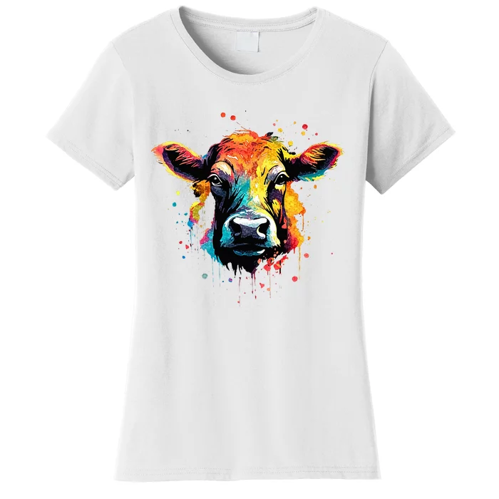 Cool Cow On Colorful Painted Cow Women's T-Shirt