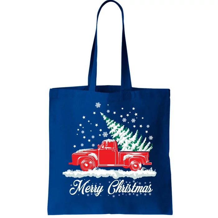 Christmas Classic Old Red Truck Vintage Pick Up Xmas Tree Gift Tote Bag