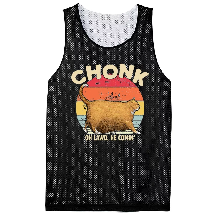 Chonk Cat Oh Lawd He Comin Funny Cat Meme Vintage Style Mesh Reversible Basketball Jersey Tank