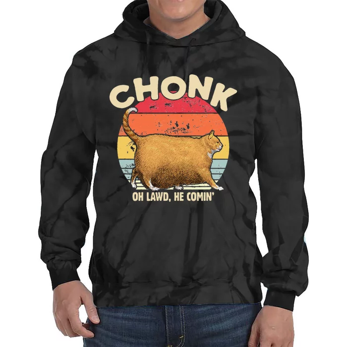 Chonk Cat Oh Lawd He Comin Funny Cat Meme Vintage Style Tie Dye Hoodie