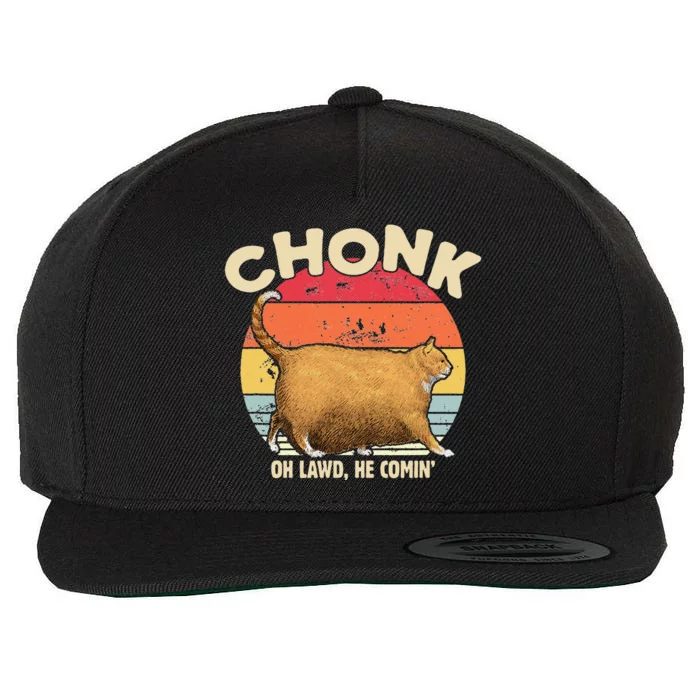 Chonk Cat Oh Lawd He Comin Funny Cat Meme Vintage Style Wool Snapback Cap