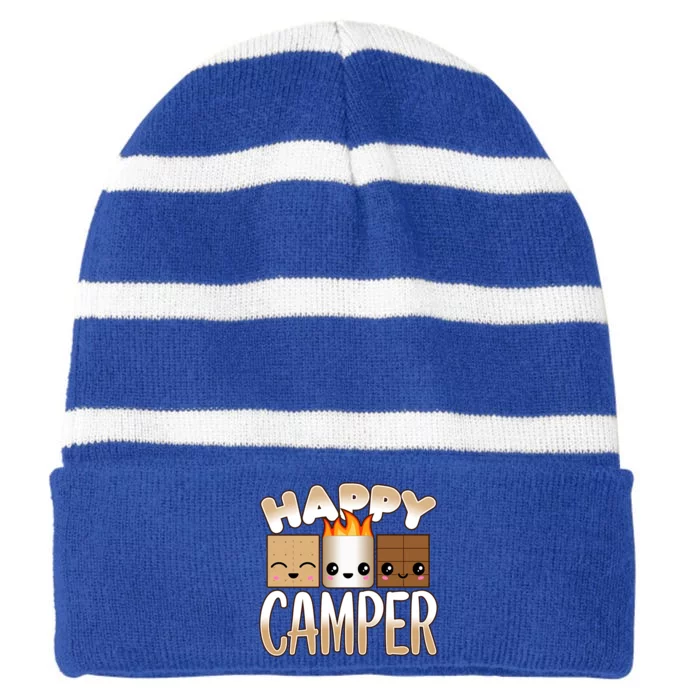 Campfire Camping Outdoor Friends Smores Happy Camper Cool Gift Striped Beanie with Solid Band