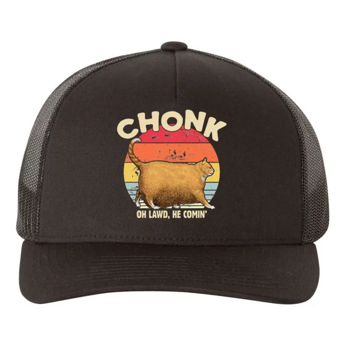 Chonk Cat Oh Lawd He Comin Funny Cat Meme Vintage Style Yupoong Adult 5-Panel Trucker Hat