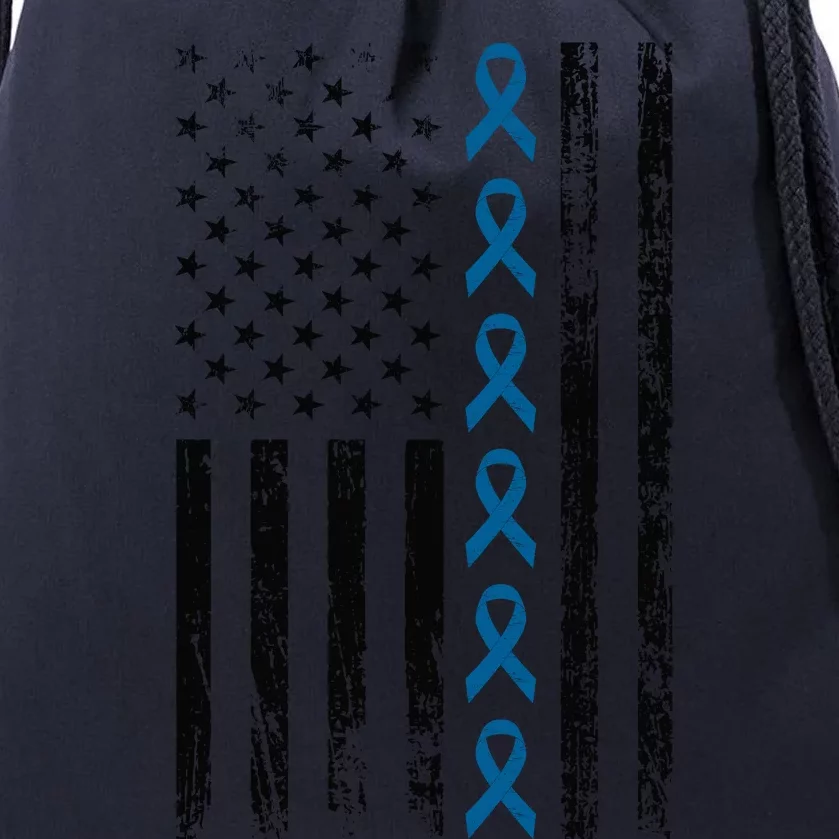 Colon Cancer Ribbon FLag Drawstring Bag