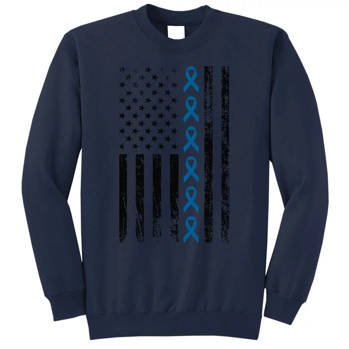 Colon Cancer Ribbon FLag Tall Sweatshirt