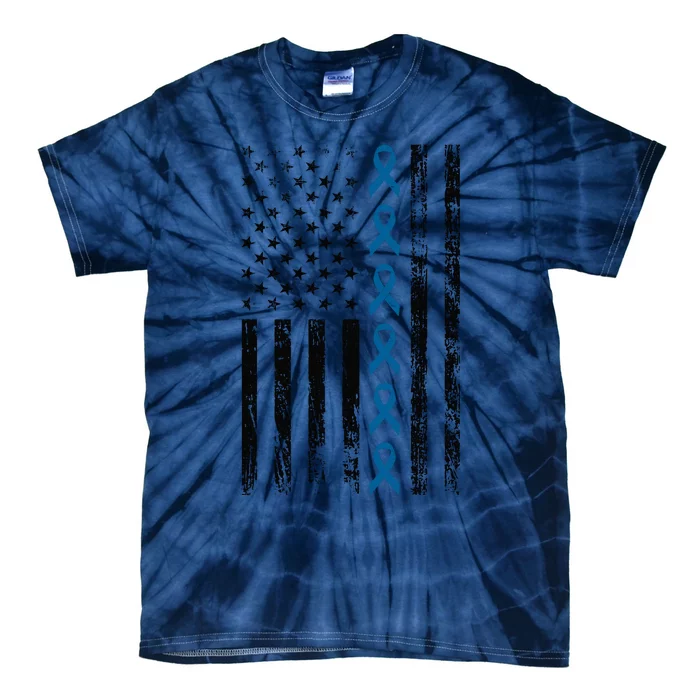 Colon Cancer Ribbon FLag Tie-Dye T-Shirt