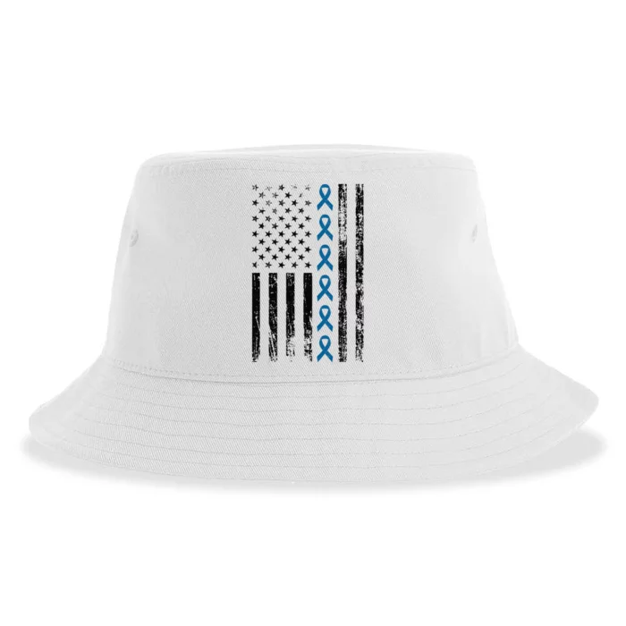 Colon Cancer Ribbon FLag Sustainable Bucket Hat