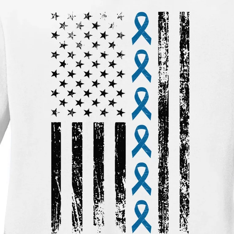 Colon Cancer Ribbon FLag Ladies Long Sleeve Shirt