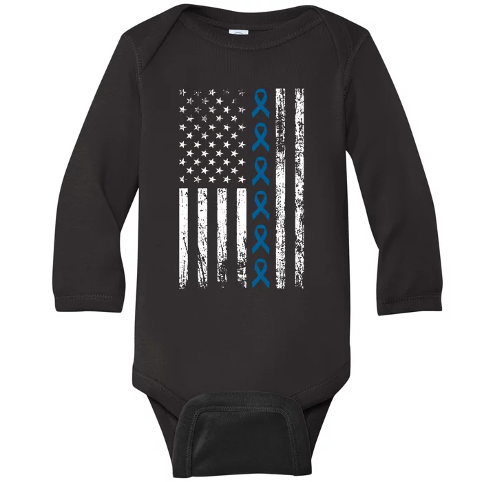 Colon Cancer Ribbon Baby Long Sleeve Bodysuit