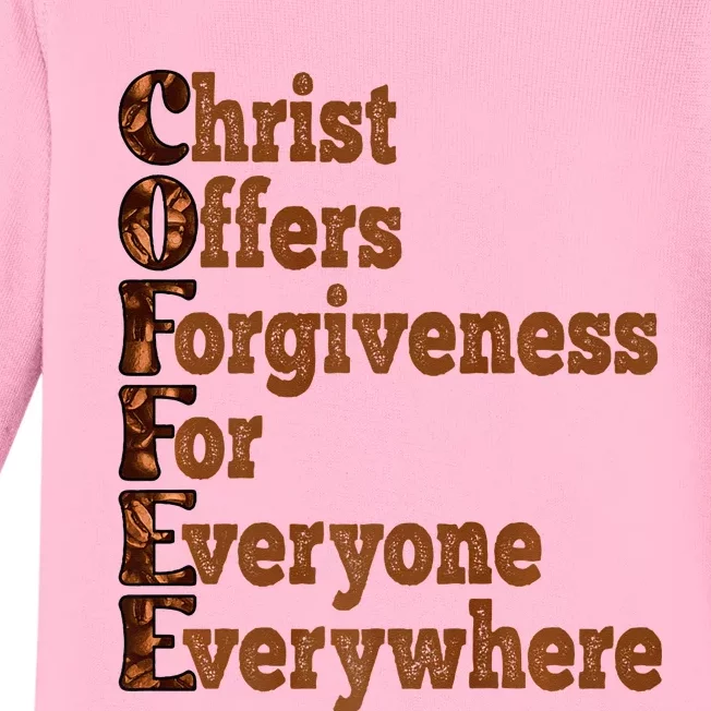 Coffee Christ Offers Forgiveness For Everyone Everywhere Baby Long Sleeve Bodysuit