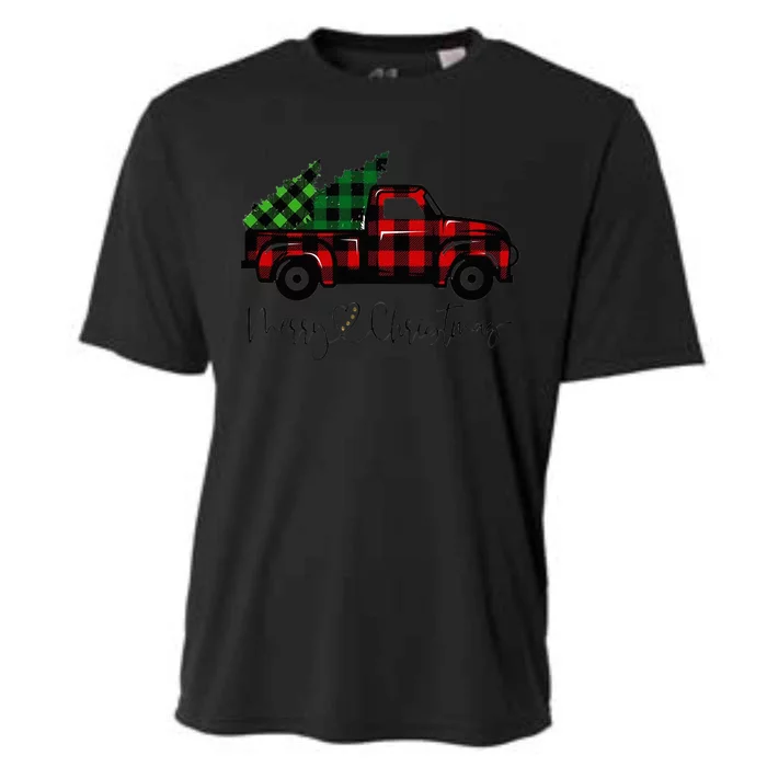 CHRISTMAS CHEER OLD PLAID RED TRUCK DELIVERING XMAS TREES Cooling Performance Crew T-Shirt