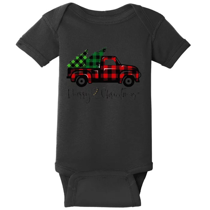 CHRISTMAS CHEER OLD PLAID RED TRUCK DELIVERING XMAS TREES Baby Bodysuit